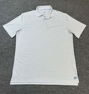 Johnnie-O Men’s Large White Blue Striped Golf Polo Shirt Boys & Girls Club Logo
